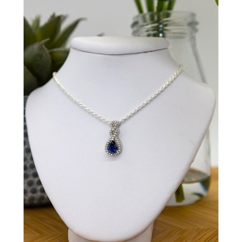 Sterling Silver Round & Pear Shape Tanzanite Fashion .925 Sterling Necklace